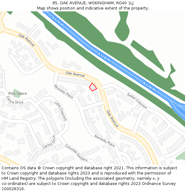85, OAK AVENUE, WOKINGHAM, RG40 1LJ: Location map and indicative extent of plot