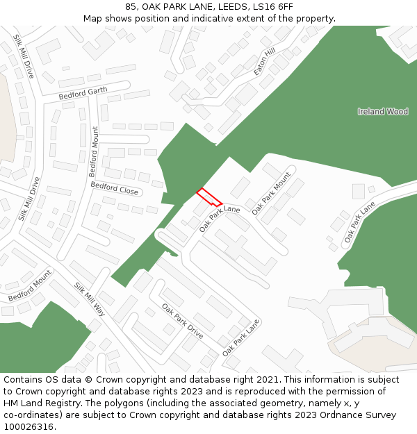 85, OAK PARK LANE, LEEDS, LS16 6FF: Location map and indicative extent of plot