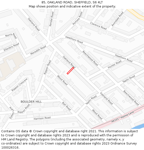 85, OAKLAND ROAD, SHEFFIELD, S6 4LT: Location map and indicative extent of plot