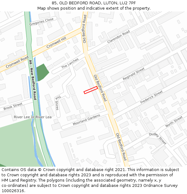 85, OLD BEDFORD ROAD, LUTON, LU2 7PF: Location map and indicative extent of plot