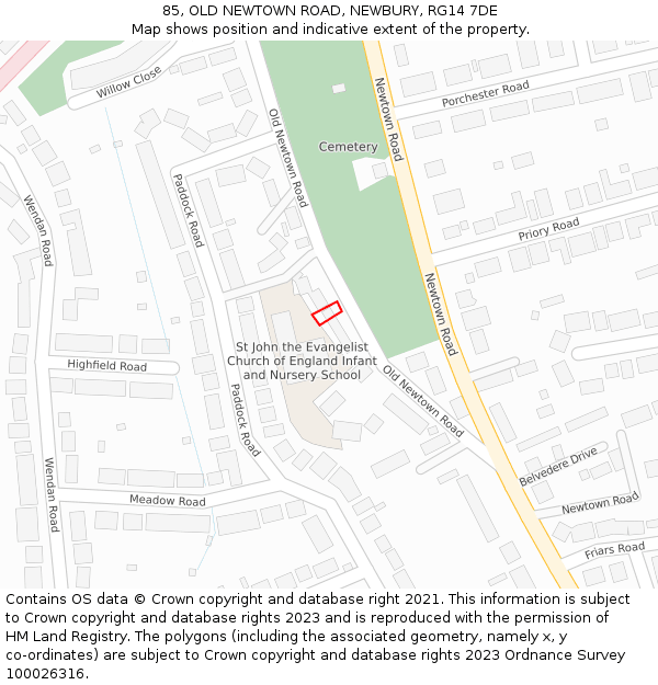 85, OLD NEWTOWN ROAD, NEWBURY, RG14 7DE: Location map and indicative extent of plot