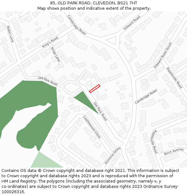 85, OLD PARK ROAD, CLEVEDON, BS21 7HT: Location map and indicative extent of plot