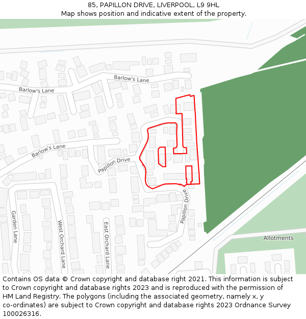 85, PAPILLON DRIVE, LIVERPOOL, L9 9HL: Location map and indicative extent of plot