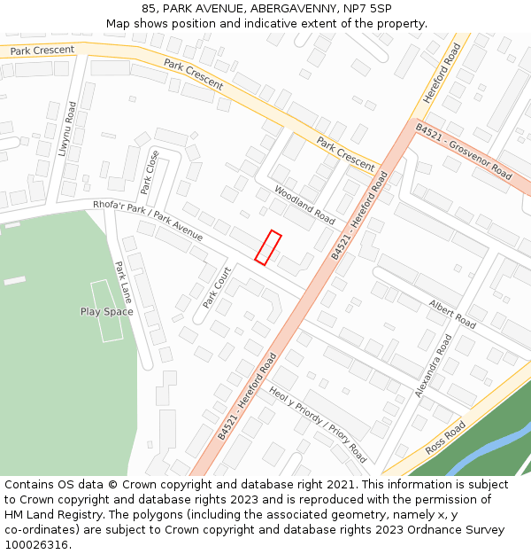 85, PARK AVENUE, ABERGAVENNY, NP7 5SP: Location map and indicative extent of plot