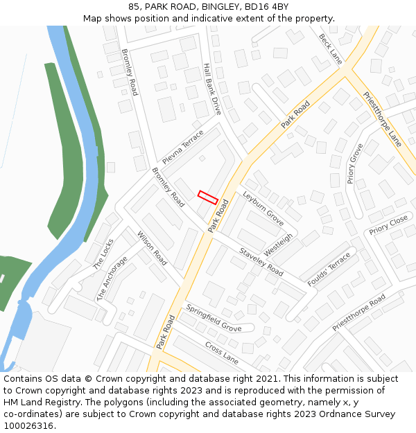 85, PARK ROAD, BINGLEY, BD16 4BY: Location map and indicative extent of plot