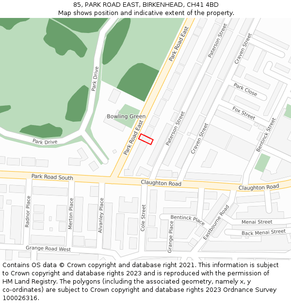 85, PARK ROAD EAST, BIRKENHEAD, CH41 4BD: Location map and indicative extent of plot