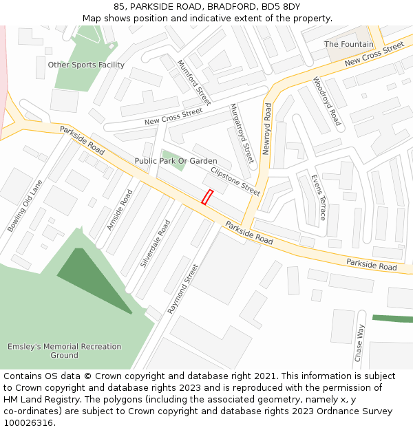 85, PARKSIDE ROAD, BRADFORD, BD5 8DY: Location map and indicative extent of plot