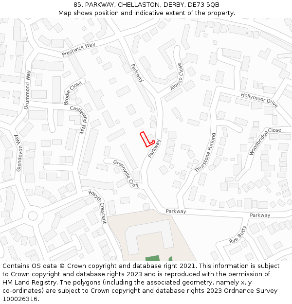 85, PARKWAY, CHELLASTON, DERBY, DE73 5QB: Location map and indicative extent of plot