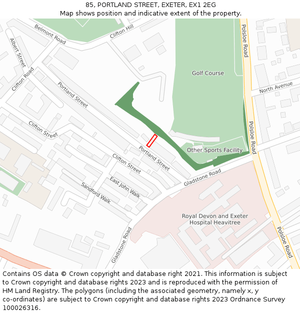 85, PORTLAND STREET, EXETER, EX1 2EG: Location map and indicative extent of plot