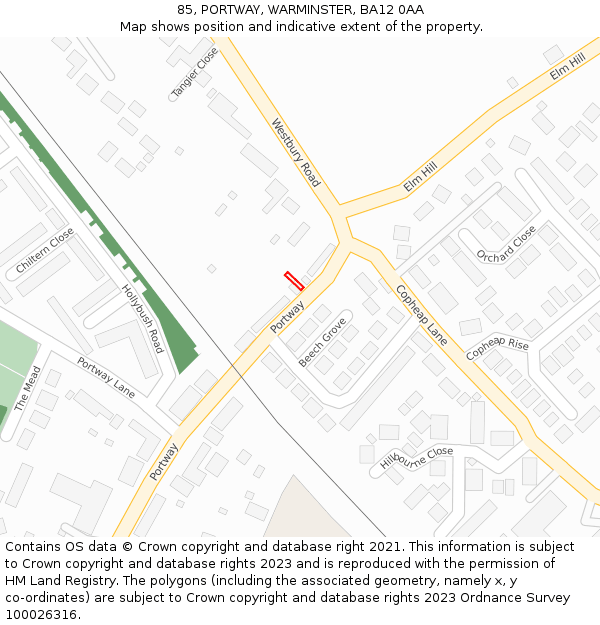 85, PORTWAY, WARMINSTER, BA12 0AA: Location map and indicative extent of plot