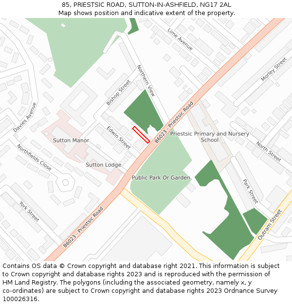 85, PRIESTSIC ROAD, SUTTON-IN-ASHFIELD, NG17 2AL: Location map and indicative extent of plot