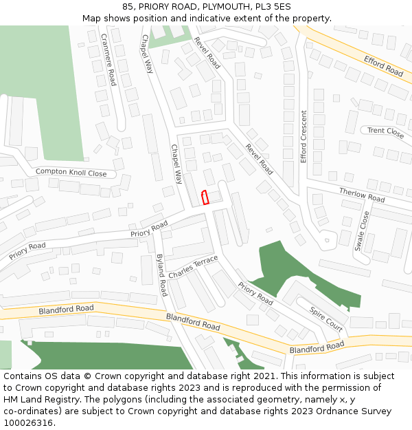 85, PRIORY ROAD, PLYMOUTH, PL3 5ES: Location map and indicative extent of plot