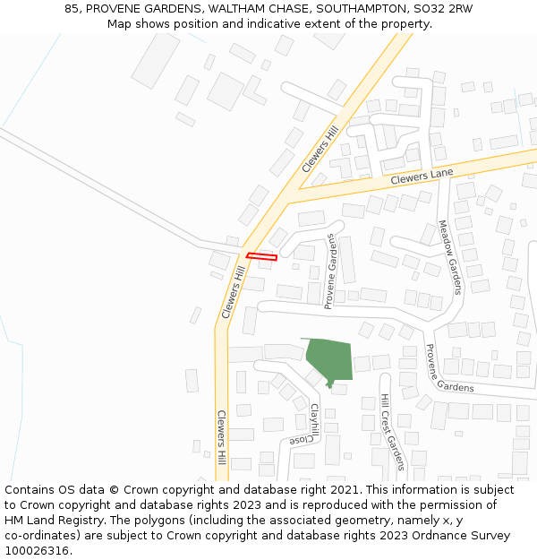85, PROVENE GARDENS, WALTHAM CHASE, SOUTHAMPTON, SO32 2RW: Location map and indicative extent of plot
