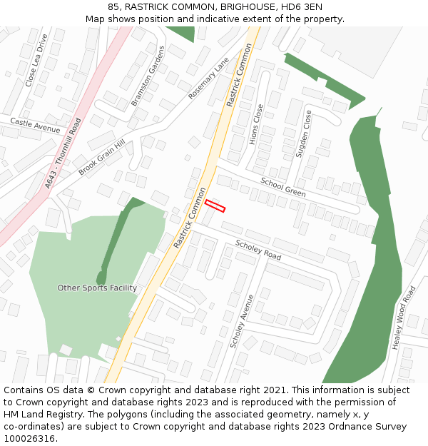 85, RASTRICK COMMON, BRIGHOUSE, HD6 3EN: Location map and indicative extent of plot