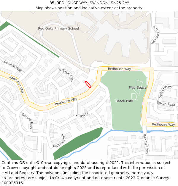 85, REDHOUSE WAY, SWINDON, SN25 2AY: Location map and indicative extent of plot
