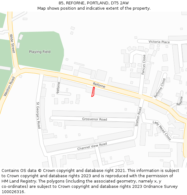 85, REFORNE, PORTLAND, DT5 2AW: Location map and indicative extent of plot