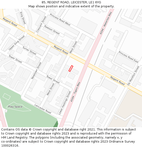 85, REGENT ROAD, LEICESTER, LE1 6YG: Location map and indicative extent of plot