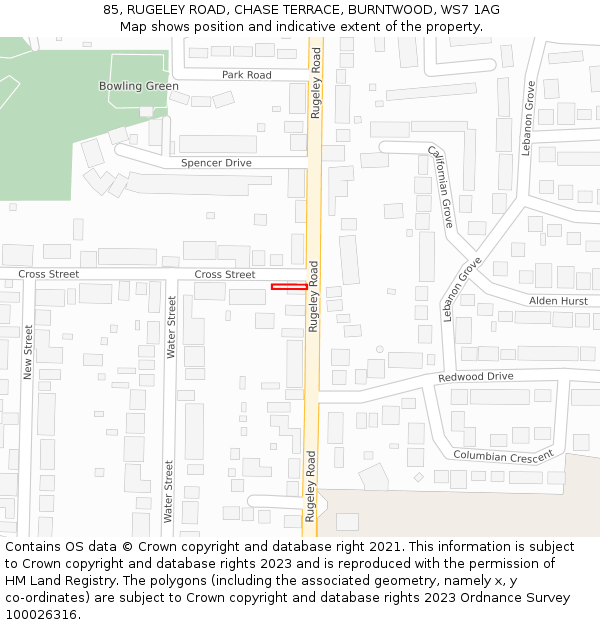 85, RUGELEY ROAD, CHASE TERRACE, BURNTWOOD, WS7 1AG: Location map and indicative extent of plot