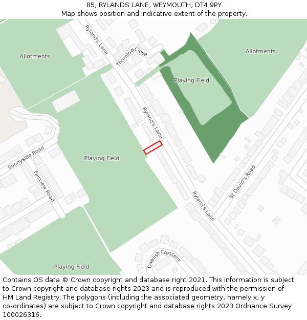 85, RYLANDS LANE, WEYMOUTH, DT4 9PY: Location map and indicative extent of plot