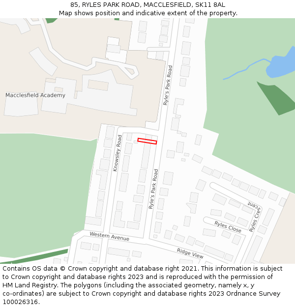 85, RYLES PARK ROAD, MACCLESFIELD, SK11 8AL: Location map and indicative extent of plot