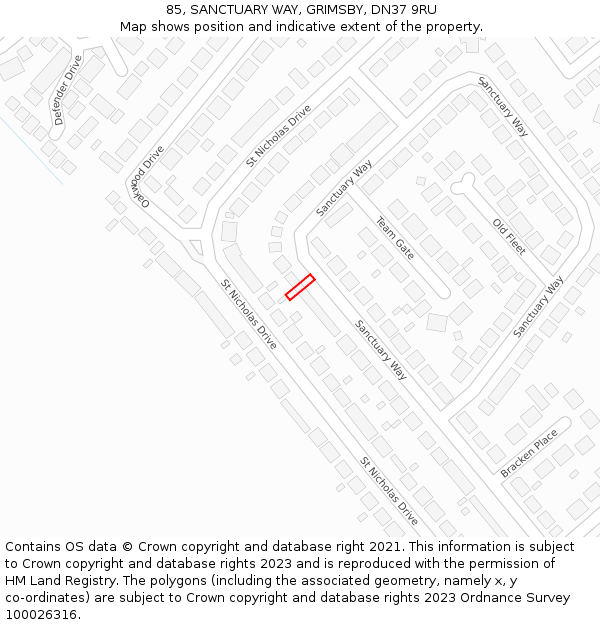 85, SANCTUARY WAY, GRIMSBY, DN37 9RU: Location map and indicative extent of plot