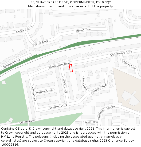 85, SHAKESPEARE DRIVE, KIDDERMINSTER, DY10 3QY: Location map and indicative extent of plot