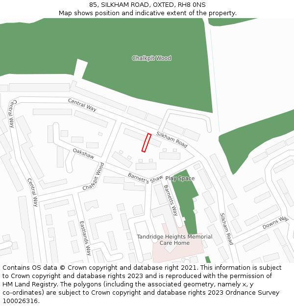 85, SILKHAM ROAD, OXTED, RH8 0NS: Location map and indicative extent of plot