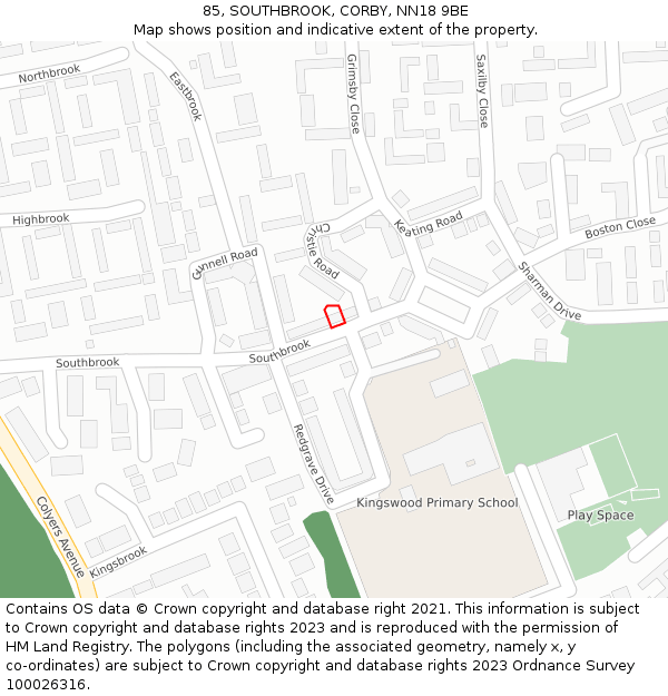 85, SOUTHBROOK, CORBY, NN18 9BE: Location map and indicative extent of plot