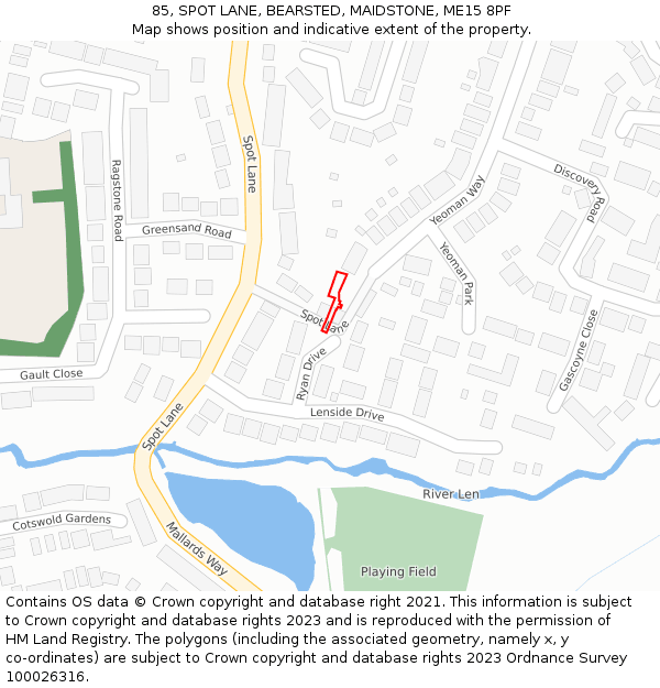 85, SPOT LANE, BEARSTED, MAIDSTONE, ME15 8PF: Location map and indicative extent of plot