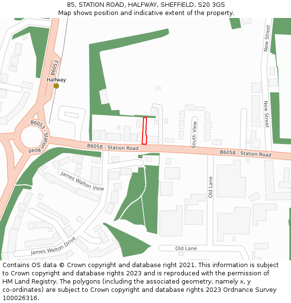 85, STATION ROAD, HALFWAY, SHEFFIELD, S20 3GS: Location map and indicative extent of plot