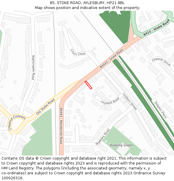 85, STOKE ROAD, AYLESBURY, HP21 8BL: Location map and indicative extent of plot