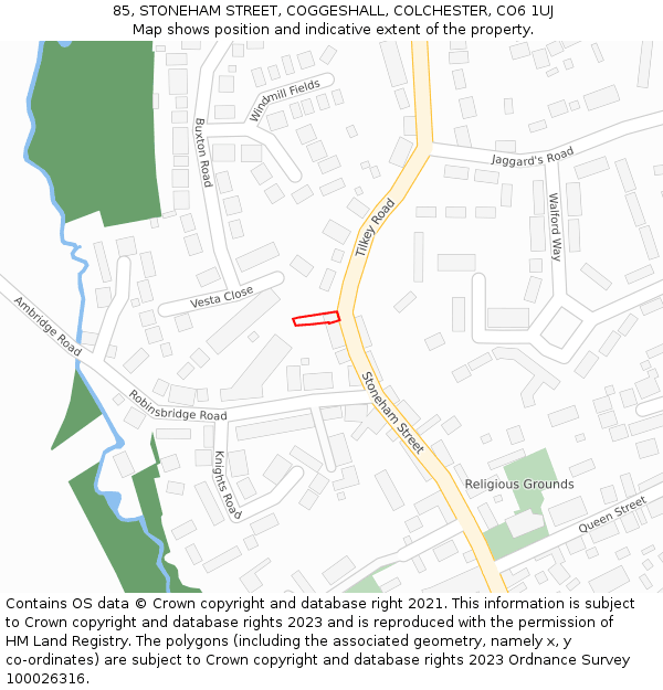 85, STONEHAM STREET, COGGESHALL, COLCHESTER, CO6 1UJ: Location map and indicative extent of plot