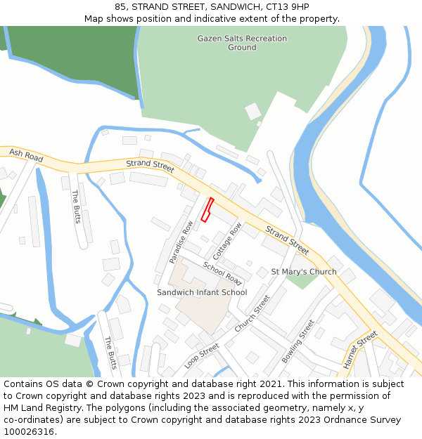 85, STRAND STREET, SANDWICH, CT13 9HP: Location map and indicative extent of plot