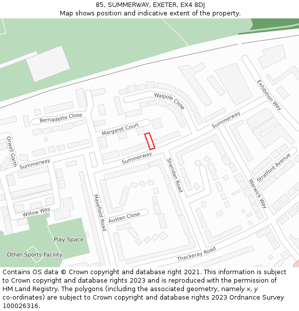 85, SUMMERWAY, EXETER, EX4 8DJ: Location map and indicative extent of plot