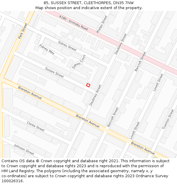 85, SUSSEX STREET, CLEETHORPES, DN35 7NW: Location map and indicative extent of plot