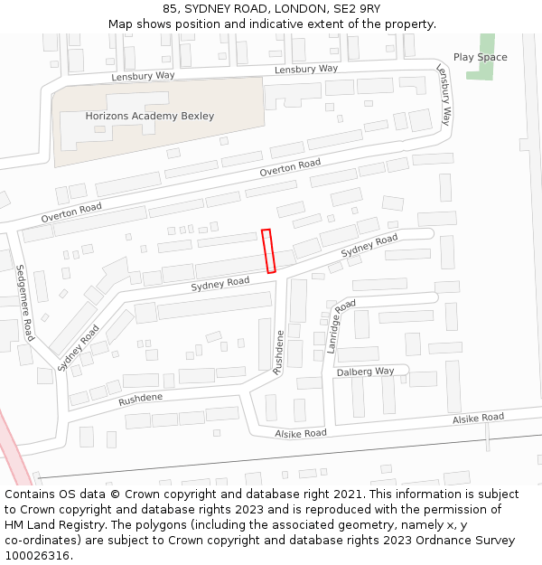 85, SYDNEY ROAD, LONDON, SE2 9RY: Location map and indicative extent of plot