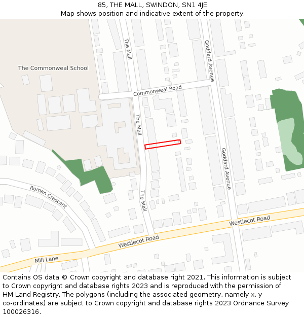 85, THE MALL, SWINDON, SN1 4JE: Location map and indicative extent of plot
