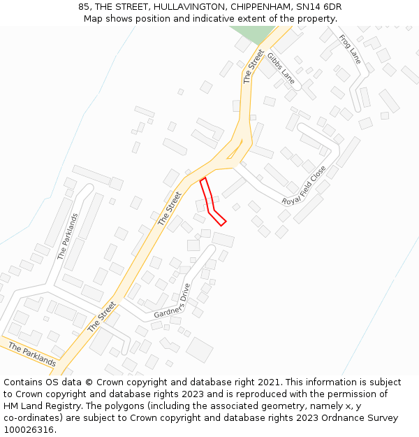 85, THE STREET, HULLAVINGTON, CHIPPENHAM, SN14 6DR: Location map and indicative extent of plot