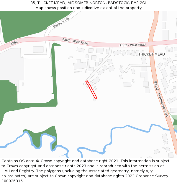 85, THICKET MEAD, MIDSOMER NORTON, RADSTOCK, BA3 2SL: Location map and indicative extent of plot