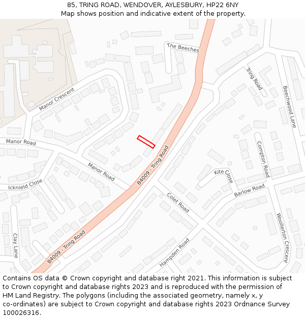 85, TRING ROAD, WENDOVER, AYLESBURY, HP22 6NY: Location map and indicative extent of plot