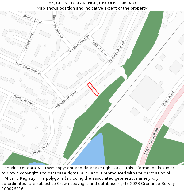 85, UFFINGTON AVENUE, LINCOLN, LN6 0AQ: Location map and indicative extent of plot