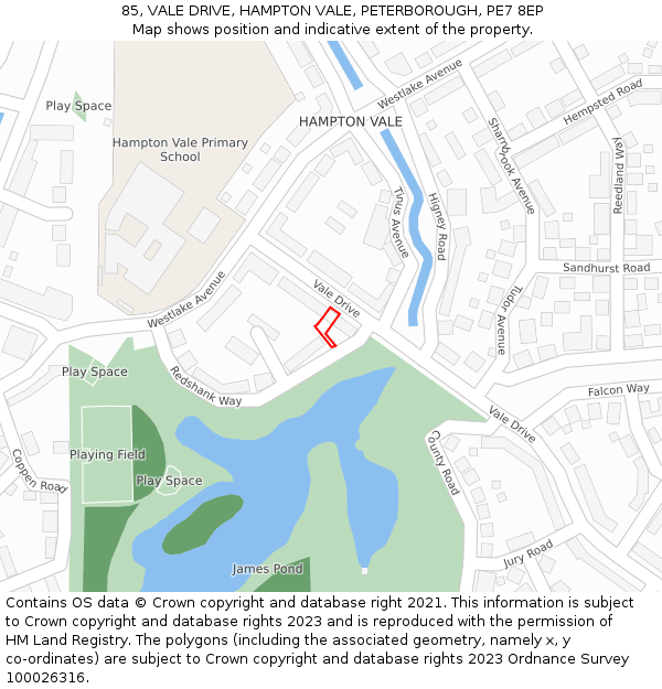 85, VALE DRIVE, HAMPTON VALE, PETERBOROUGH, PE7 8EP: Location map and indicative extent of plot