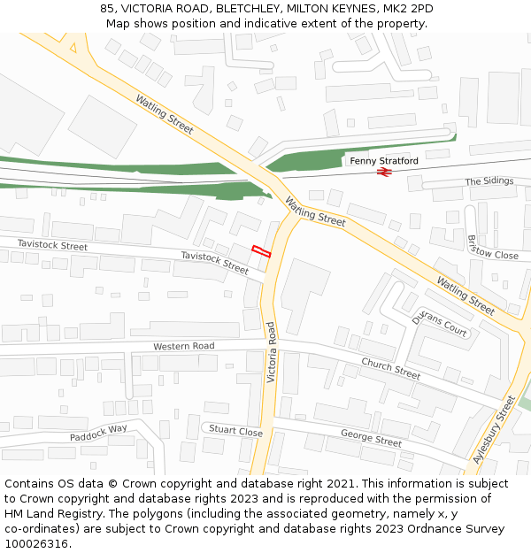 85, VICTORIA ROAD, BLETCHLEY, MILTON KEYNES, MK2 2PD: Location map and indicative extent of plot