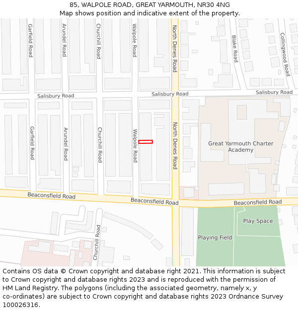 85, WALPOLE ROAD, GREAT YARMOUTH, NR30 4NG: Location map and indicative extent of plot