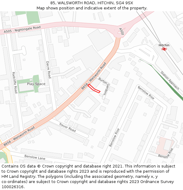 85, WALSWORTH ROAD, HITCHIN, SG4 9SX: Location map and indicative extent of plot