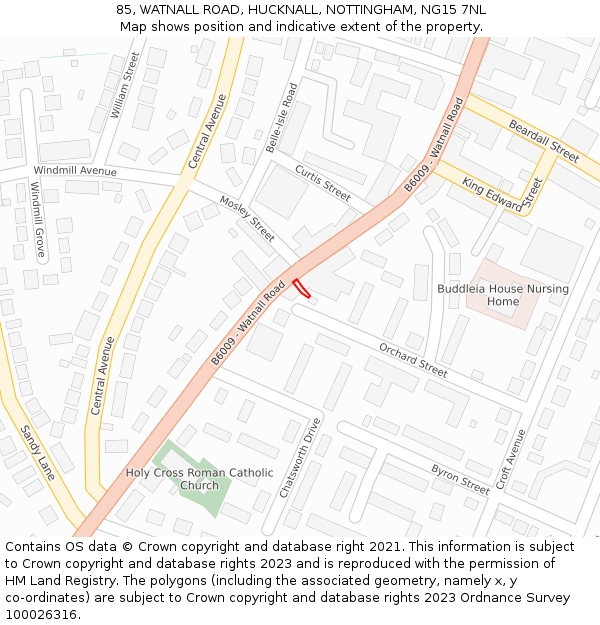 85, WATNALL ROAD, HUCKNALL, NOTTINGHAM, NG15 7NL: Location map and indicative extent of plot