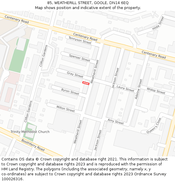 85, WEATHERILL STREET, GOOLE, DN14 6EQ: Location map and indicative extent of plot