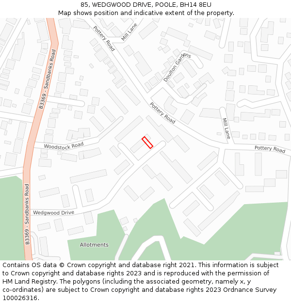 85, WEDGWOOD DRIVE, POOLE, BH14 8EU: Location map and indicative extent of plot