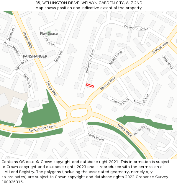 85, WELLINGTON DRIVE, WELWYN GARDEN CITY, AL7 2ND: Location map and indicative extent of plot