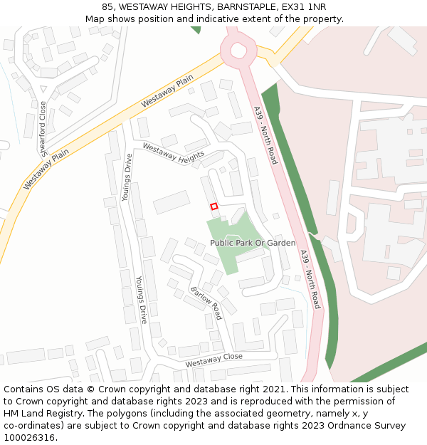 85, WESTAWAY HEIGHTS, BARNSTAPLE, EX31 1NR: Location map and indicative extent of plot